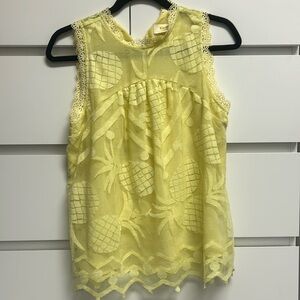 Maeve Anthropologie Pineapple Lace Blouse Tank Top Sleeveless Yellow 8.